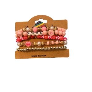 Pink and Gold Beaded Bracelet Set